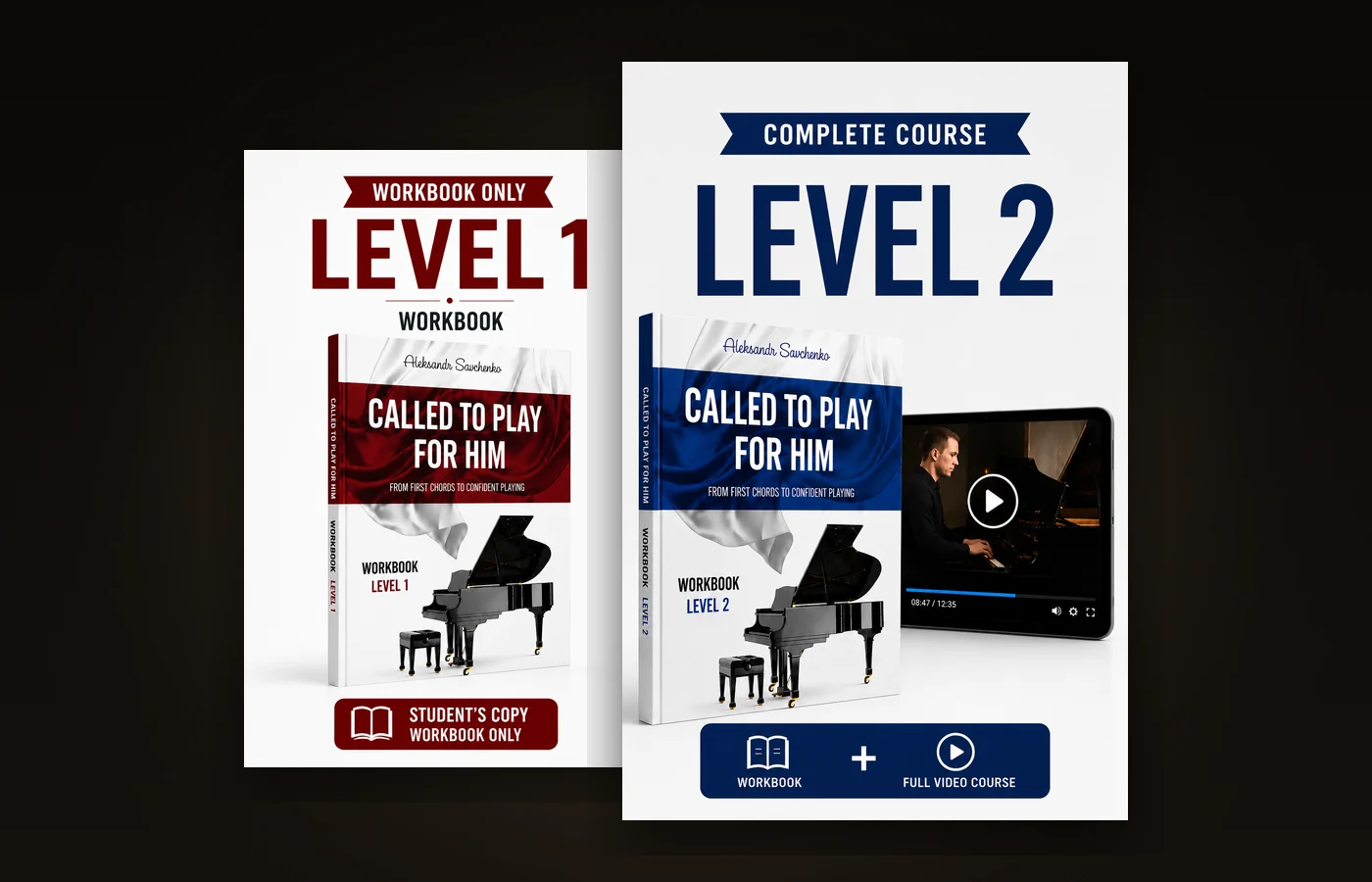 The Called to Play for Him video course on a laptop and a tablet